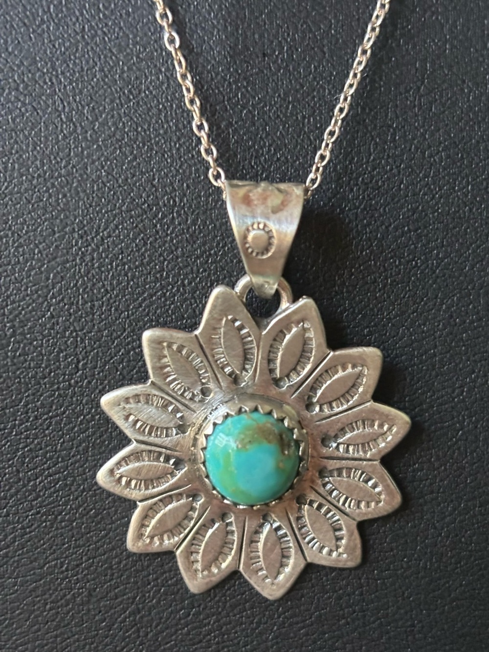 Sonoran Turquoise And Sterling Silver SunFlower Necklace